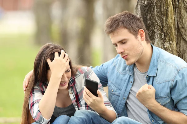 Happy boy celebrating his friend breakup — Stock Photo, Image