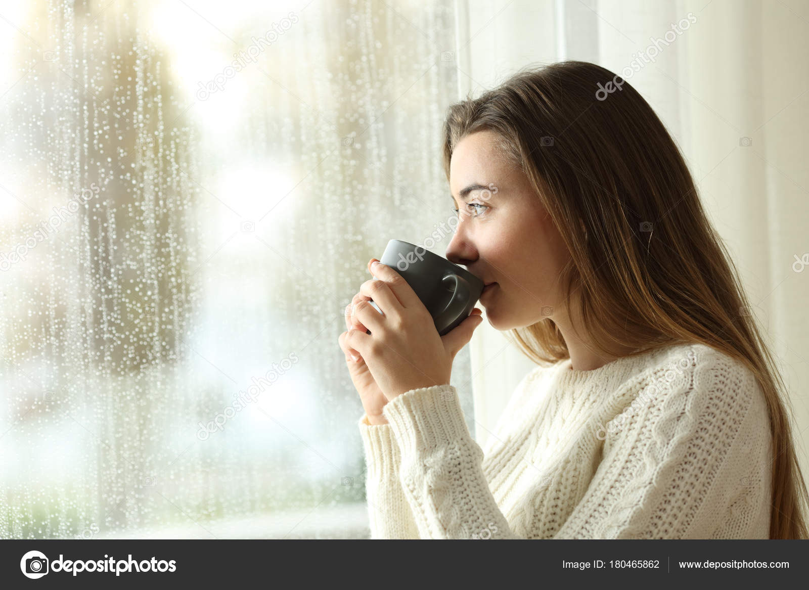Teen Drinking Coffee Looking Through A Window A Rainy Day Stock Photo By C Antonioguillemf Teen Drinking Coffee Looking Through A Window A Rainy Day Stock Photo By C Antonioguillemf