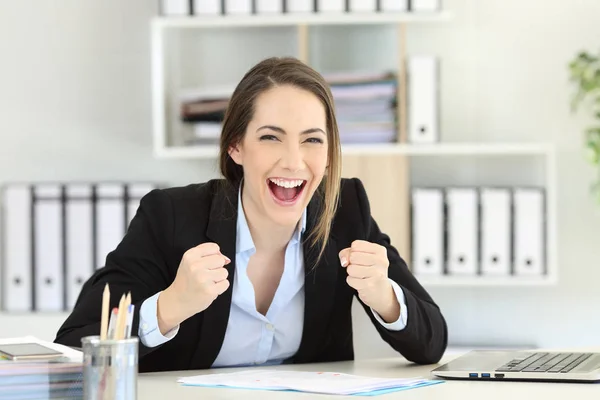 Excited executive looking at camera at office — Stock Photo, Image