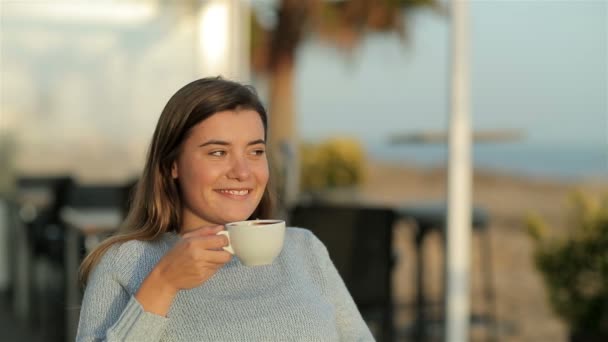 Zufriedene Kunden Genießen Die Aussicht Einem Café Zeitlupe — Stockvideo