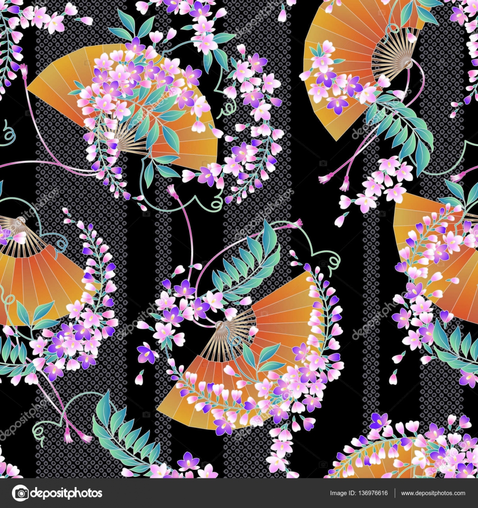 Dessin De Fleurs De Glycine Style Japonais Image