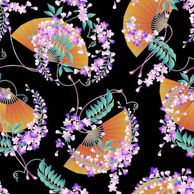 Japon tarzı wisteria çiçek deseni