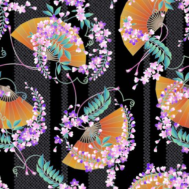 Japon tarzı wisteria çiçek deseni