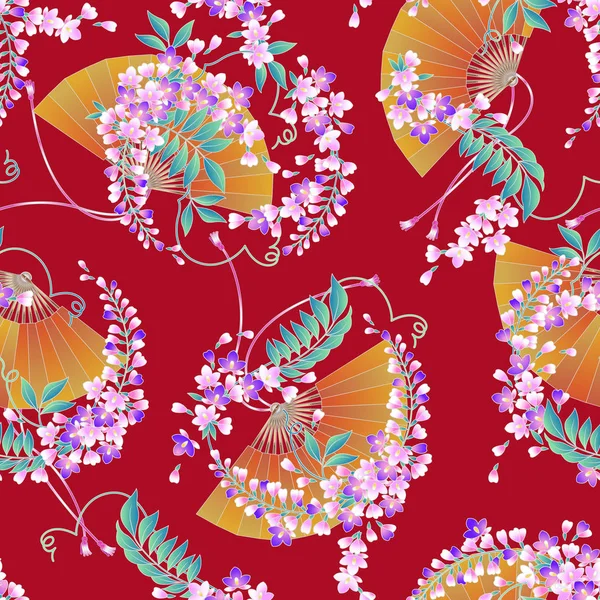 Japoński styl wisteria kwiatów wzór — Wektor stockowy