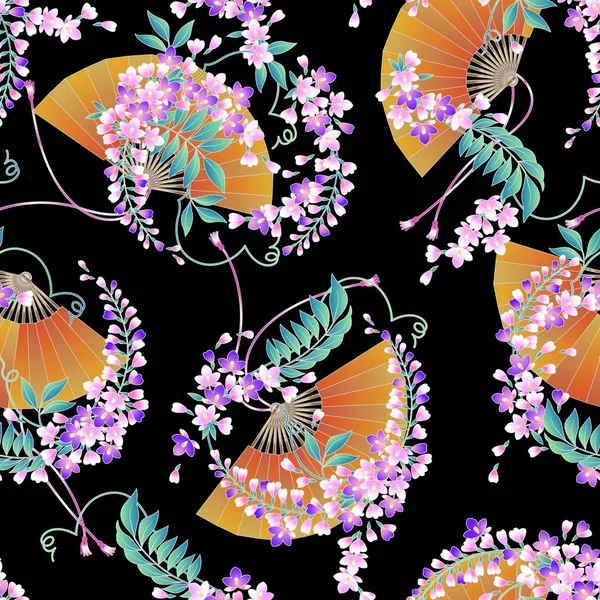 Japon tarzı wisteria çiçek deseni