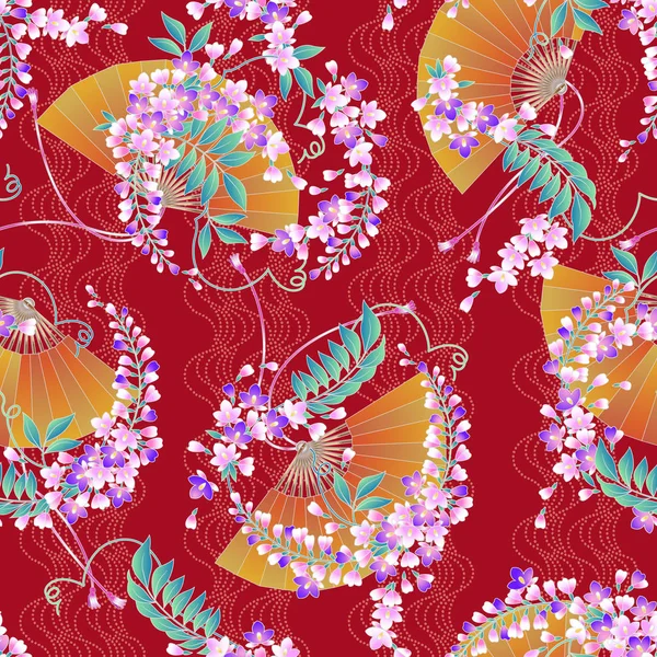 Японський стиль візерунка Вістерія квіти — стоковий вектор