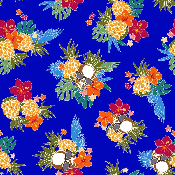 Hibiscus et motif d'ananas — Image vectorielle