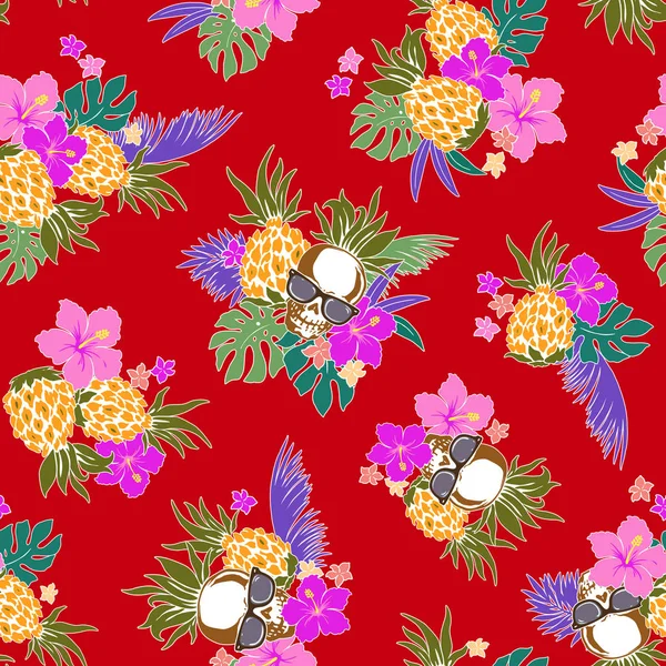Hibiscus en ananas patroon — Stockvector