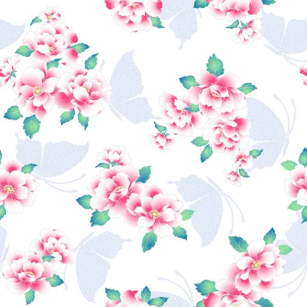 Japanese style peony pattern — Stock Vector