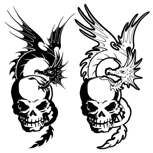 頭蓋骨とドラゴンのイラスト, — ストックベクタ