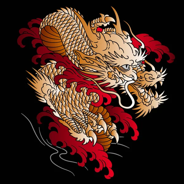 Ilustración dragón estilo japonés , — Vector de stock