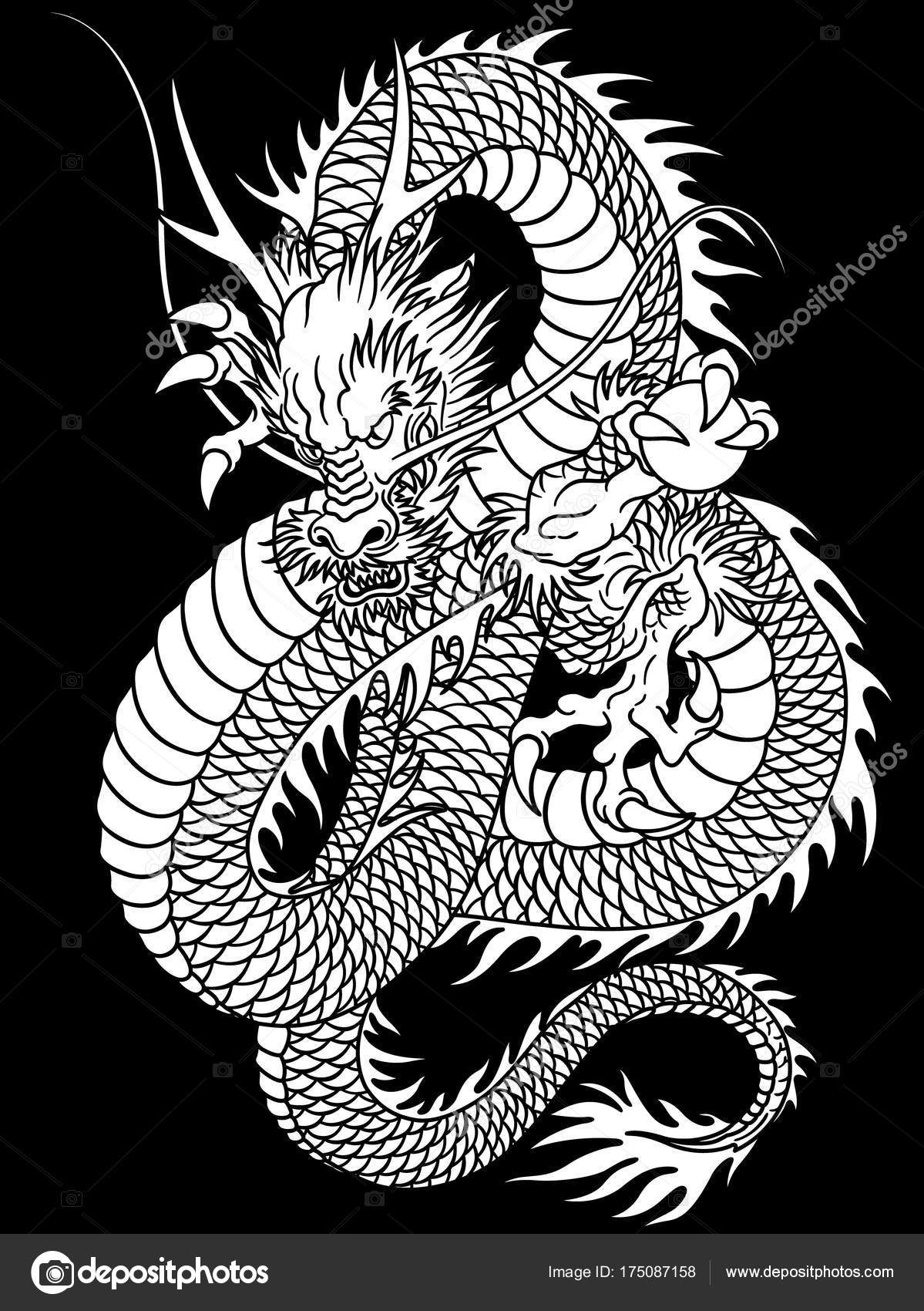 Japanese Style Dragon Illustration Designed Oriental Dragon Vector Work ...