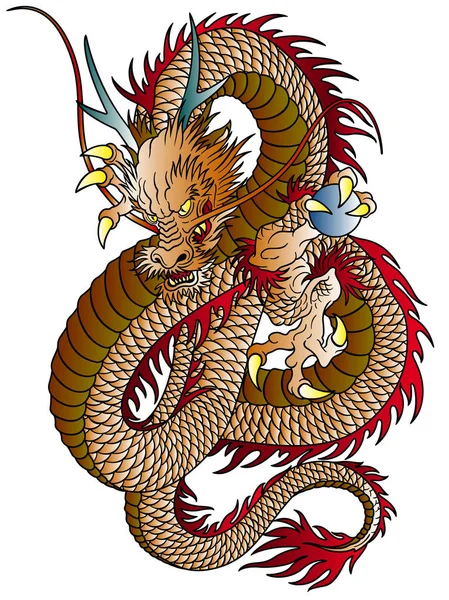 Ilustração Dragão Estilo Japonês Projetei Dragão Oriental Trabalho Vetorial — Vetor de Stock
