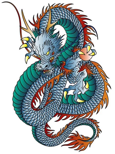 Ιαπωνικό Στυλ Δράκος Εικονογράφηση Σχεδίασα Ένα Oriental Δράκος Ένα Έργο — Διανυσματικό Αρχείο