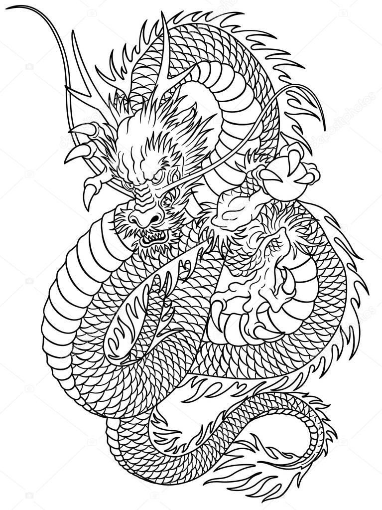 Japanese style dragon illustration,I designed an Oriental dragon, A vector work,
