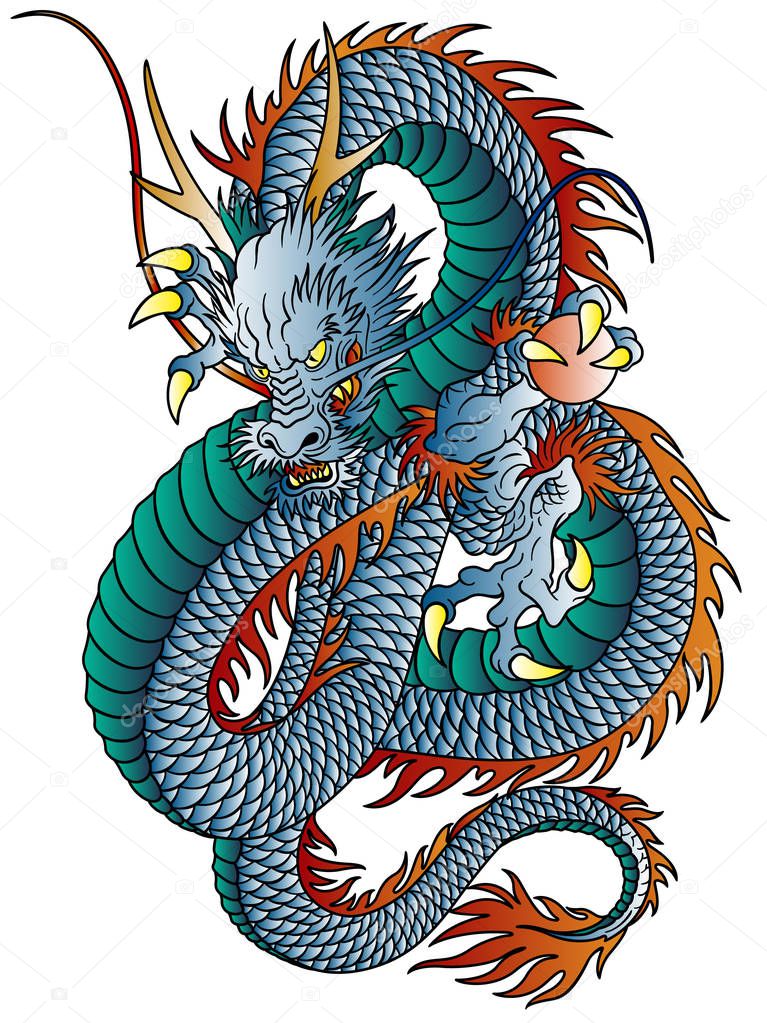 Japanese style dragon illustration,I designed an Oriental dragon, A vector work,