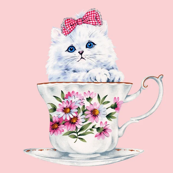 Vrij Kat Illustratie Maakte Afbeelding Van Een Mooie Kitten Tekenen — Stockfoto