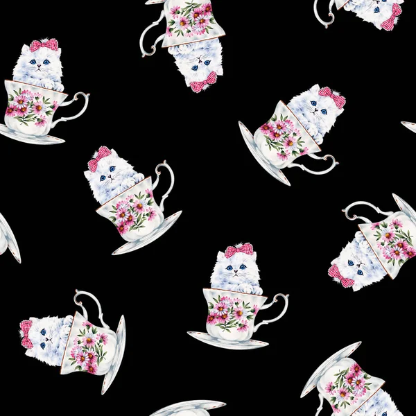 Pretty cat pattern,I made the illustration of a pretty kitten,I draw it with a writing brush and paint,I continue seamlessly,