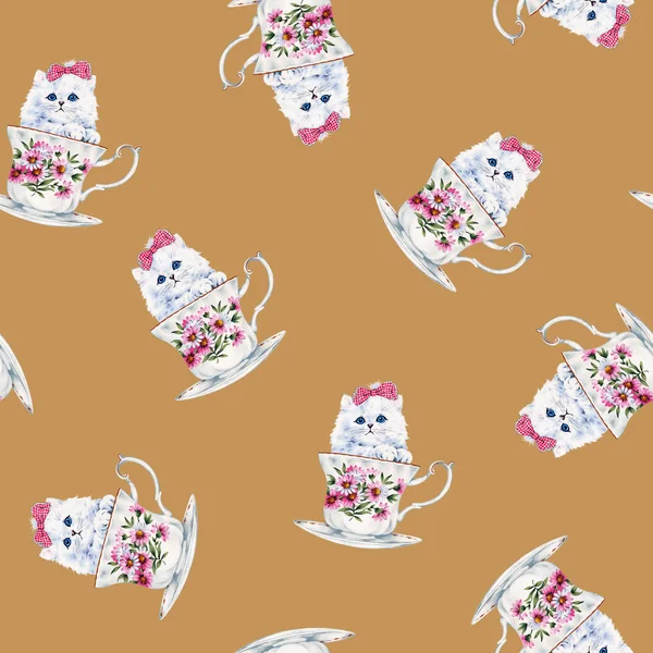Pretty cat pattern,I made the illustration of a pretty kitten,I draw it with a writing brush and paint,I continue seamlessly,
