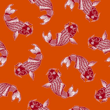 Japon tarzı sazan desen, Japon geleneksel resim tekniğinde bir sazan balığı çekti, bu resim tekrar tekrar devam ediyor,