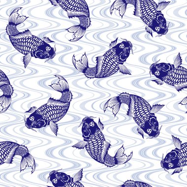 Japon tarzı sazan desen, Japon geleneksel resim tekniğinde bir sazan balığı çekti, bu resim tekrar tekrar devam ediyor,