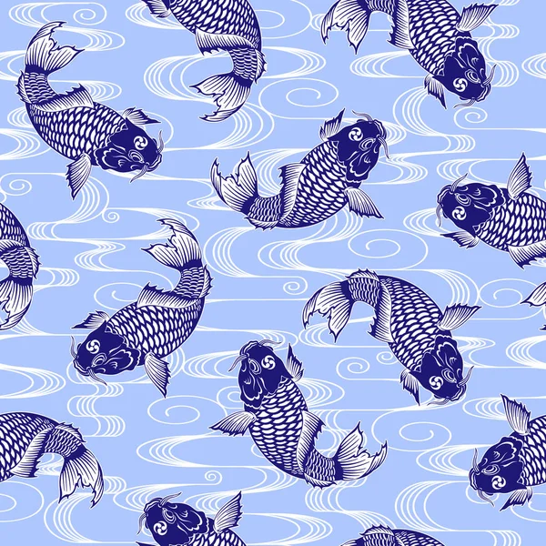 日本风情鲤鱼图案 我在日本传统绘画技法上画了一只鲤鱼 这幅画继续反复 — 图库矢量图片