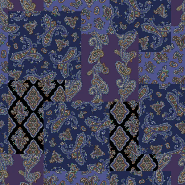 Modèle Patchwork Paisley Motif Design Paisleycette Peinture Continue Plusieurs Reprises — Image vectorielle