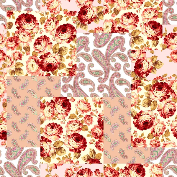 Patchwork Una Flor Paisley Continúo Sin Problemas Trabajé Vectores — Vector de stock