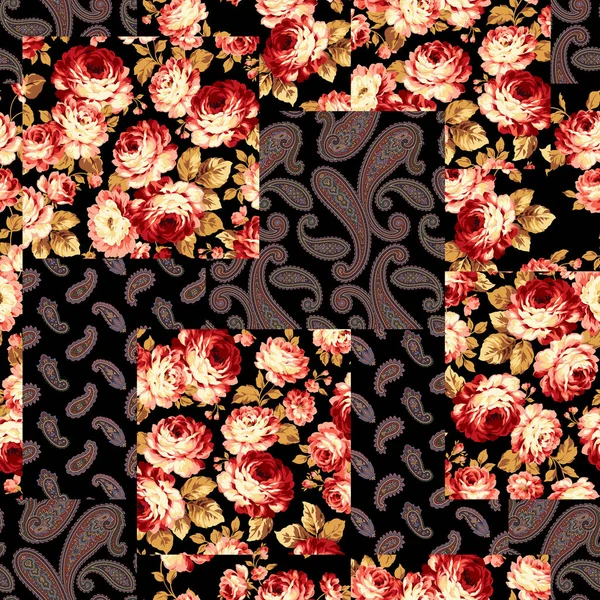 Patchwork Una Flor Paisley Continúo Sin Problemas Trabajé Vectores — Vector de stock