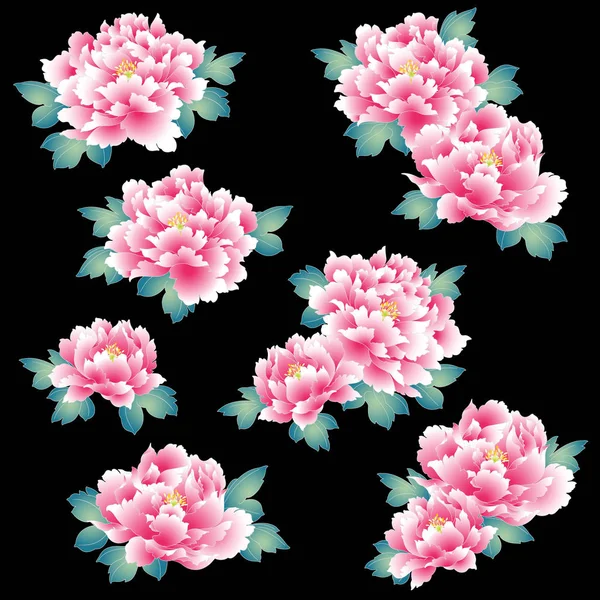 Japansk Stil Pion Design Japansk Stil Pion Flowerit Används För — Stock vektor