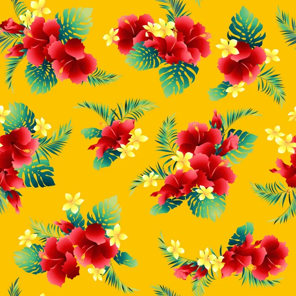 Hibiscus Flower Pattern Drew Hibiscus Designing Painting Continues Repeatedly Vector — Stock Vector