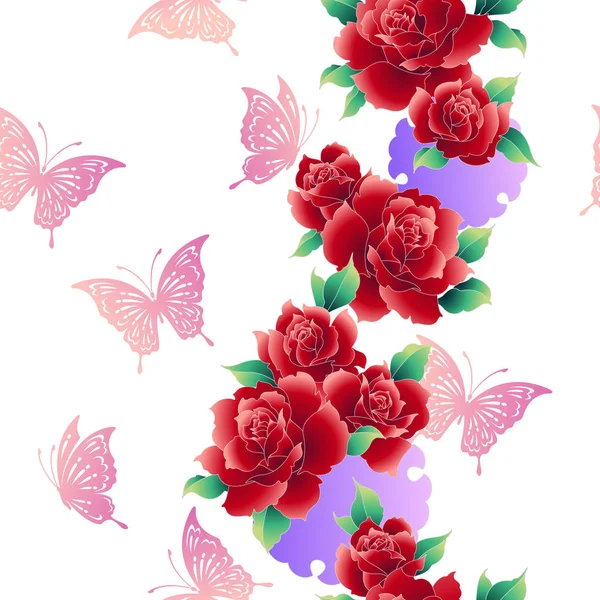 Patrón Rosa Estilo Japonés Diseño Una Flor Rosa Estilo Japonés — Vector de stock