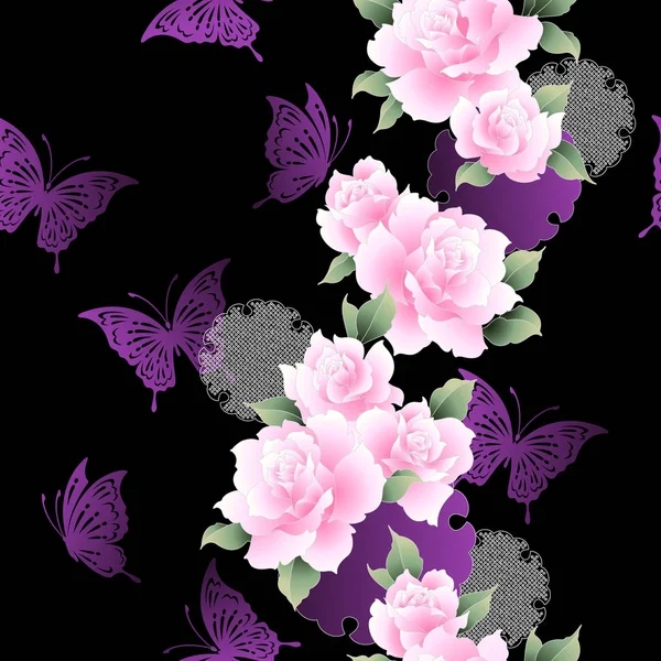 Modèle Rose Style Japonais Conception Une Fleur Rose Style Japonais — Image vectorielle