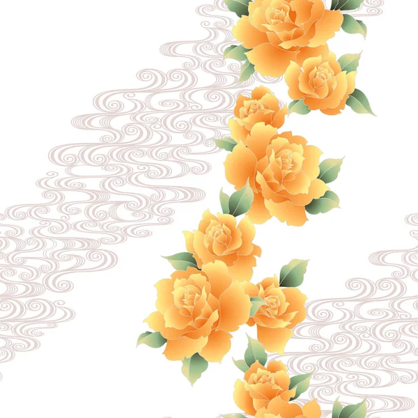 Modèle Rose Style Japonais Conception Une Fleur Rose Style Japonais — Image vectorielle