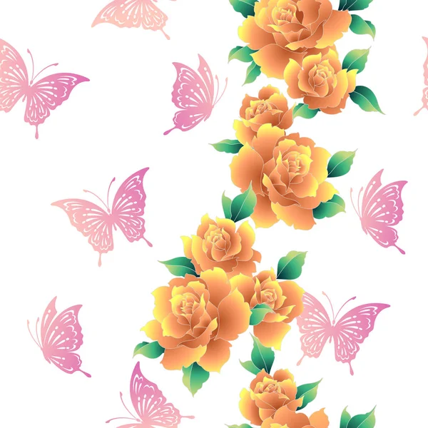 Японский Стиль Розовый Узор Дизайн Японского Стиля Цветок Розы Используется — стоковый вектор