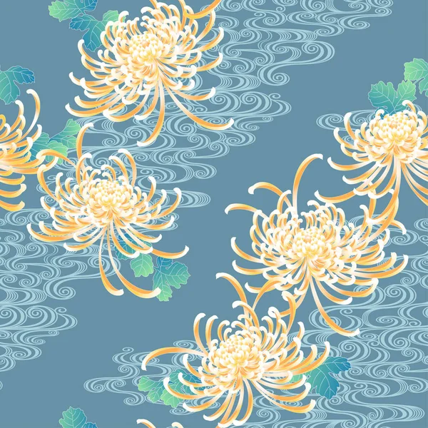 Japanese Style Chrysanthemum Patterndesign Japanese Style Chrysanthemum Flowerit Used Kimonothis — Stock Vector