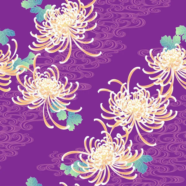 Motif Chrysanthème Style Japonaisdesign Fleur Chrysanthème Style Japonaisil Est Utilisé — Image vectorielle