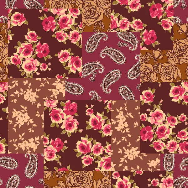 Patchwork Uma Flor Paisley Fiz Patchwork Com Design Floral Paisleyi —  Vetores de Stock