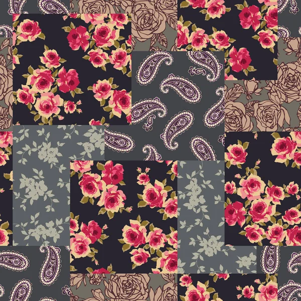 Patchwork Una Flor Paisley Hice Patchwork Con Diseño Floral Paisleyi — Archivo Imágenes Vectoriales