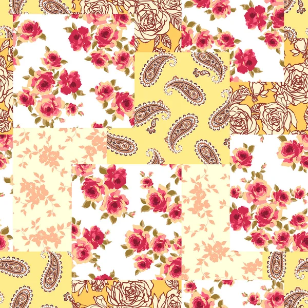 Patchwork Una Flor Paisley Hice Patchwork Con Diseño Floral Paisleyi — Vector de stock