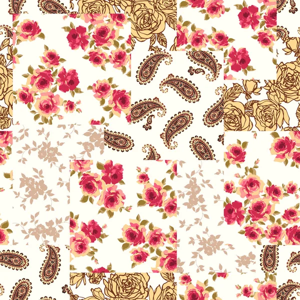 Patchwork Una Flor Paisley Hice Patchwork Con Diseño Floral Paisleyi — Archivo Imágenes Vectoriales