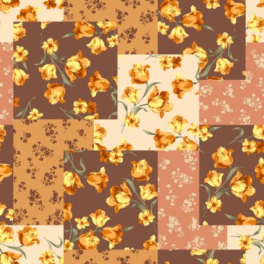 Vectorsthis resimde amele çiçek patchwork deseni tekrar tekrar sorunsuz devam ediyor