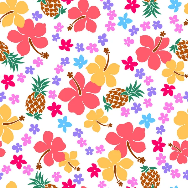 Hibiscus Pineapple Patterni Drew Hibiscus Pineapple Designing Itthis Painting Continues — Stock Vector