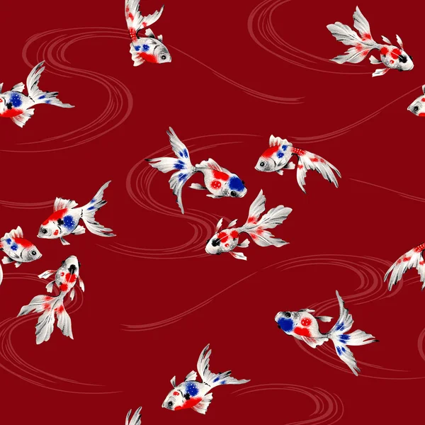 和風魚パターン フリーハンドで和風魚を描いた それはシームレスにそれ自身を繰り返す — ストック写真