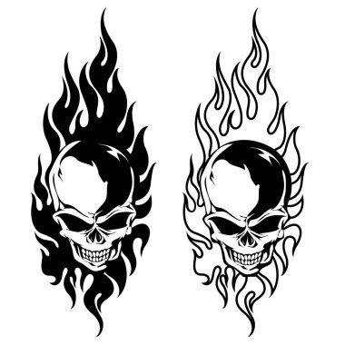 Kafatasıyla alevi birleştiren çizim.,