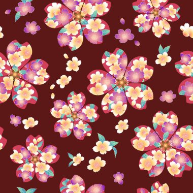 Kimono olarak kullanılan kiraz çiçeğinin kusursuz deseni.,
