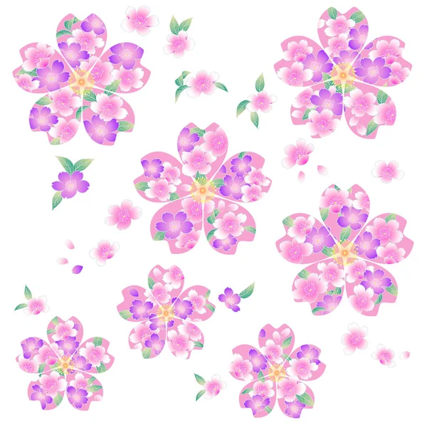 Ilustración Tradicional Flor Cerezo Estilo Japonés Maravillosamente — Vector de stock