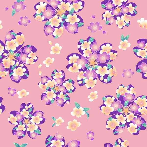 无缝隙的樱花图案 用于和服 — 图库矢量图片