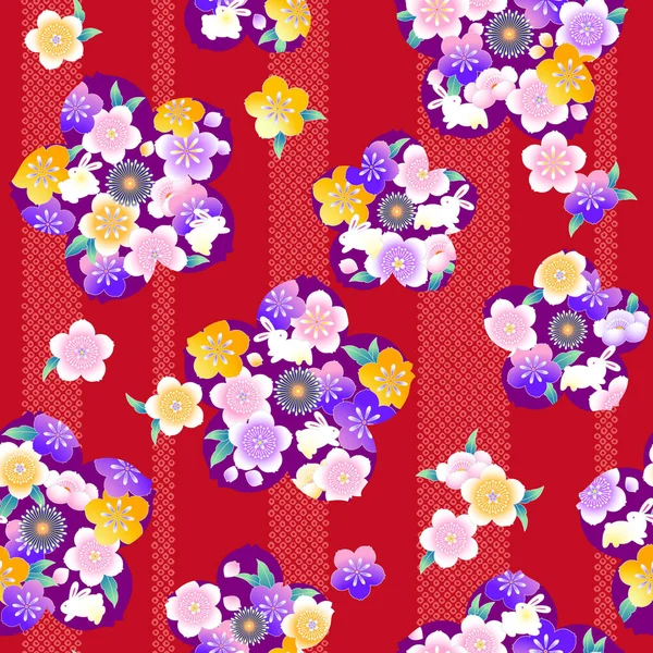 着物に使用される桜のシームレスなパターン これは着物のために使用されていますこの絵は繰り返し続けます — ストックベクタ