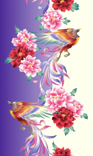 Motif Belle Fleur Style Japonais Phénix Conçu Une Fleur Phénix — Image vectorielle